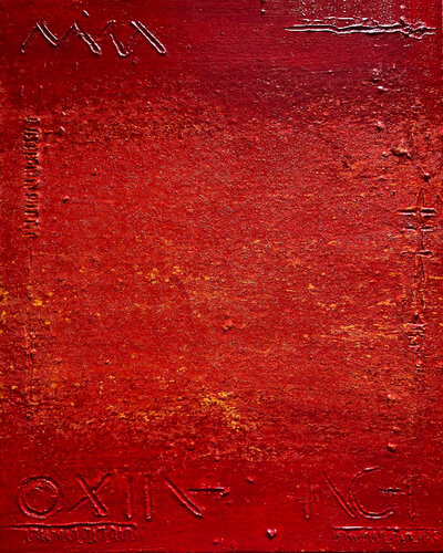 O.T. - Monochrome Rot - Strukturen, Originalbild  Mischtechnik auf Leinwand von Rudi Eckerle, Malerei kaufen auf Singulart