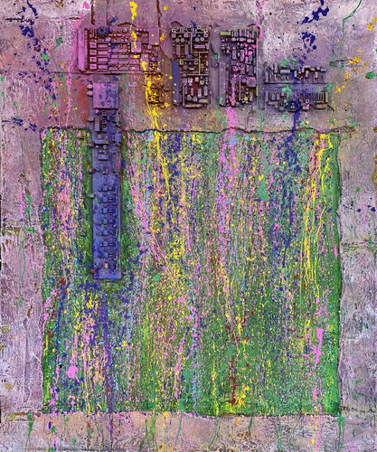 OT.  " Verbindungen 14" -  Mischtechnik auf Leinwand van Rudi Eckerle, Schilderij te koop op Singulart