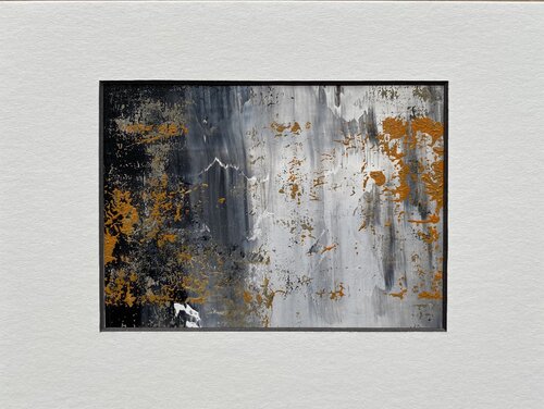 O.T.  Strukturbild Grün Gelb  - Originalbild  Mischtechnik  Acryl, Pigmente auf Papier 11 x 15 cm  - mit Passepartout  Größe 21 x 27 cm par Rudi Eckerle, Peinture en vente sur Singulart