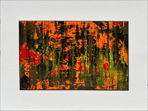 O.T.  Strukturbild Orange / Grün  - Originalbild  Mischtechnik  Acryl, Pigmente auf Papier 19 x 29 cm  - mit Passepartout  Größe 30 x 40 cm von Rudi Eckerle, Malerei kaufen auf Singulart