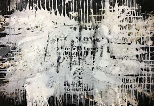 O.T. - Originalbild / Weiß Strukturen - Experimentelle Malerei auf Leinwand Rudi Eckerle