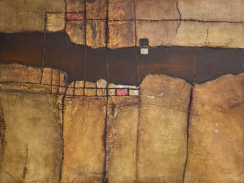 O.T. - Originalbild  Gelb / Braun / Rost  Lands Cape / Strukturen -  Kuratiert In der Sammlung "Schokoladenbraun" by Rudi Eckerle, 회화 for Sale on Singulart