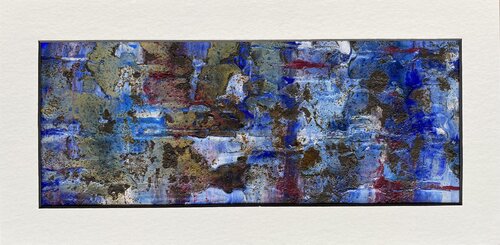 O.T.  Strukturbild Blau  - Originalbild  Mischtechnik  Acryl, Pigmente auf Papier 13,0 x 33,5 cm  mit Passepartout  Größe 40 x 20 cm - Serie aus 4 Bildern von Rudi Eckerle, Malerei kaufen auf Singulart