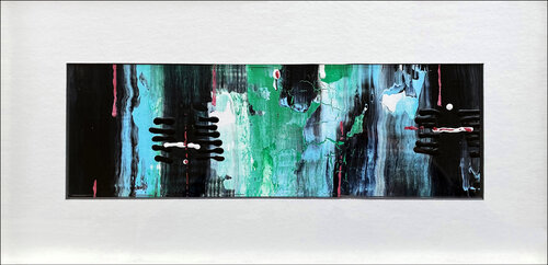 O.T.  Strukturbild Grün  - Originalbild  Mischtechnik  Acryl, Pigmente auf Papier 10,0 x 30,0 cm  mit Passepartout  Größe 40 x 20 cm van Rudi Eckerle, Schilderij te koop op Singulart