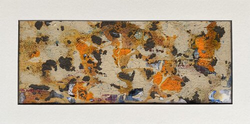 O.T.  Strukturbild Orange - Originalbild  Mischtechnik  Acryl, Pigmente auf Papier 13,0 x 33,5 cm  mit Passepartout  Größe 40 x 20 cm von Rudi Eckerle, Malerei kaufen auf Singulart