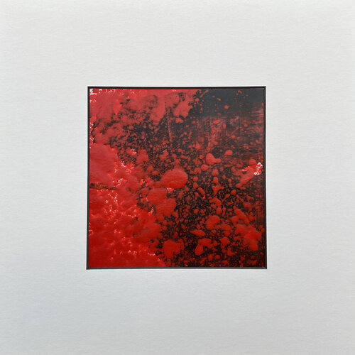 O.T.  Rot / Strukturbild  - Originalbild kombinierbar -  Mischtechnik  Acryl, Pigmente auf Papier 15 x 15 cm  mit Passepartout  Größe 30 x 30 cm Rudi Eckerle