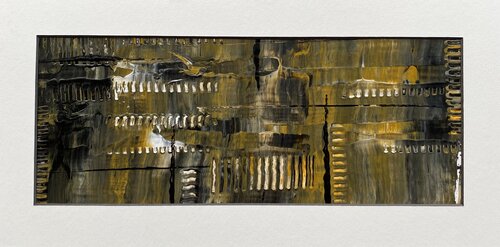 O.T.  Erdtöne / Braun  - Originalbild  Mischtechnik  Acryl, Pigmente auf Papier 13,0 x 33,5 cm  mit Passepartout  Größe 40 x 20 cm - Serie aus 4 Bildern. par Rudi Eckerle, Peinture en vente sur Singulart