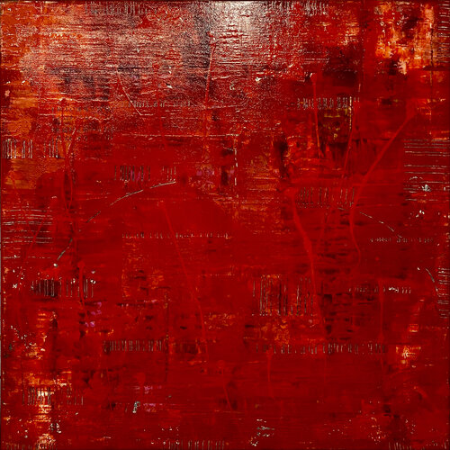 O.T. - Monochrome Rot / Originalbild  / Experimentelle Malerei / Mixed Media auf Leinwand. Rudi Eckerle