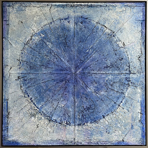 O.T. - Monochrome Blau / Originalbild  / Experimentelle Malerei / Mixed Media auf Leinwand mit Schattenfugenrahmen. by Rudi Eckerle, Painting for Sale on Singulart
