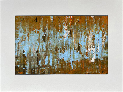 O.T.  Strukturbild Blau Orange  - Originalbild  Mischtechnik  Acryl, Pigmente auf Papier 34 x 19 cm  - mit Passepartout  Größe 40 x 30 cm van Rudi Eckerle, Schilderij te koop op Singulart