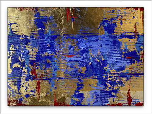 O.T.  - Blau  & Blattgold 23 3/4 Karat / Bild Nr. 1  - Originalbild  auf Papier mit Passepartout 50 x 60 cm par Rudi Eckerle, Peinture en vente sur Singulart