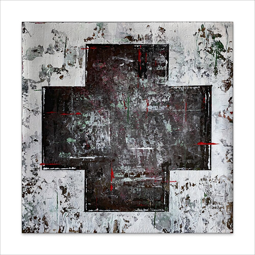 O.T.  Schwarz / Weiß  - Originalbild  Acryl  auf Papier 50 x 50 cm  /  mit Passepartout  Größe 60 x 60 cm by Rudi Eckerle, Painting for Sale on Singulart