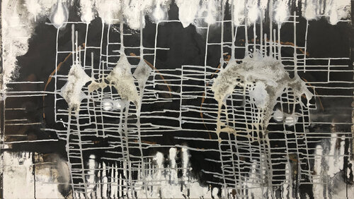 O.T. - Originalbild / Weiß Strukturen + Linien - Experimentelle Malerei auf Leinwand van Rudi Eckerle, Schilderij te koop op Singulart