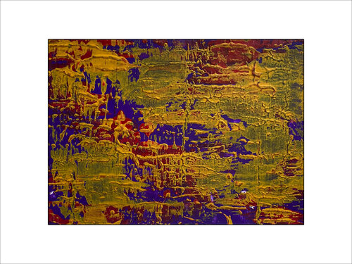 O.T.  Strukturbild Blau / Gelb  - Originalbild  Mischtechnik  Acryl, Pigmente auf Papier 29 x 21 cm  - mit Passepartout  Größe 40 x 30 cm Rudi Eckerle