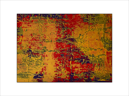 O.T.  Strukturbild Gelb / Rot  - Originalbild  Mischtechnik  Acryl, Pigmente auf Papier 29 x 21 cm  - mit Passepartout  Größe 40 x 30 cm Rudi Eckerle