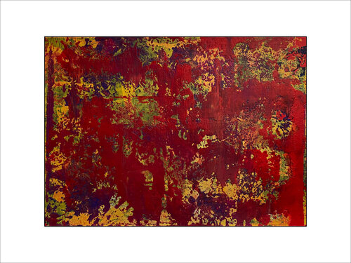 O.T.  Strukturbild  Rot / Gelb - Originalbild  Mischtechnik  Acryl, Pigmente auf Papier 29 x 21 cm  - mit Passepartout  Größe 40 x 30 cm Rudi Eckerle