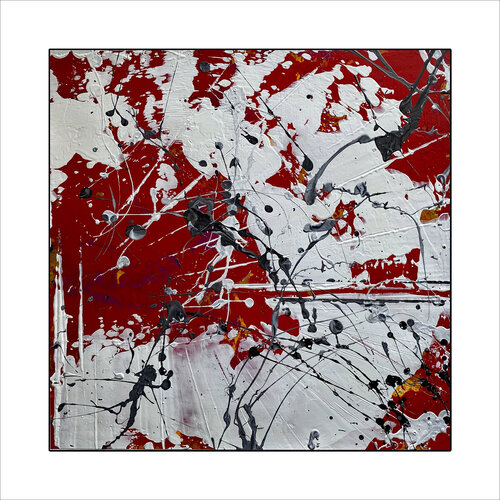 O.T.  Rot Weiß / Strukturbild  - Originalbild  Mischtechnik  Acryl auf Papier  mit Passepartout  Größe 50 x 50 cm Rudi Eckerle
