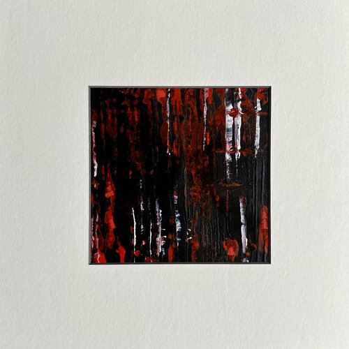 O.T.  Schwarz Rot - Originalbild  Mischtechnik  Acryl, auf Papier 15 x 15 cm  mit Passepartout  Größe 30 x 30 cm van Rudi Eckerle, Schilderij te koop op Singulart