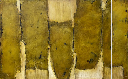 O.T. - Gelb / Beige  /  Farbfeld Strukturen  /  2-teilig  1 x 1 00 x 20  / 1 x 100 x 120 cm Rudi Eckerle