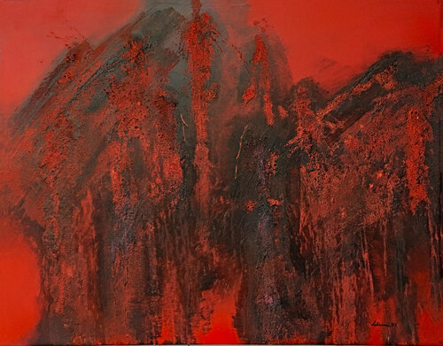 O.T. - Rot / Originalbild / Mixed Media auf Leinwand. van Rudi Eckerle, Schilderij te koop op Singulart