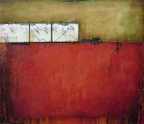 O.T. - Rot  Strukturen - Experimentelle Malerei van Rudi Eckerle, Schilderij te koop op Singulart