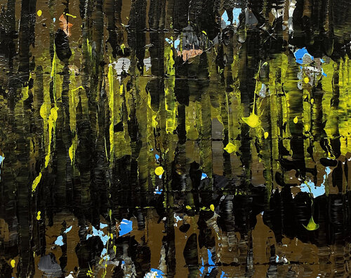 O.T.  Natur / Grün Gelb  - Originalbild  Acryl auf Papier 23 x 29 cm  - mit Passepartout  Größe 40 x 50 cm de Rudi Eckerle, Pintura a la venta en Singulart