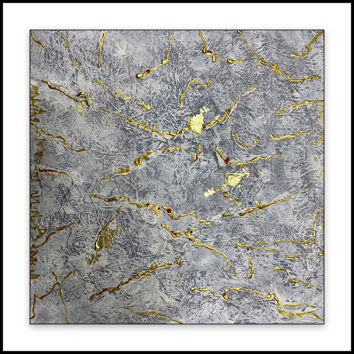 O.T.  Grau / Gold - Strukturbild  -  Acryl auf Papier - mit Passepartout  Größe 30 x 30 cm oder 40 x 40 cm de Rudi Eckerle, Pintura a la venta en Singulart