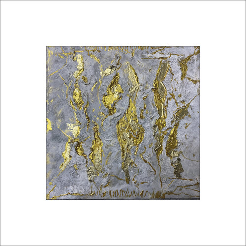 O.T.  Grau / Gold - Strukturbild  -  Acryl auf Papier - mit Passepartout  Größe 30 x 30 cm oder 40 x 40 cm Rudi Eckerle