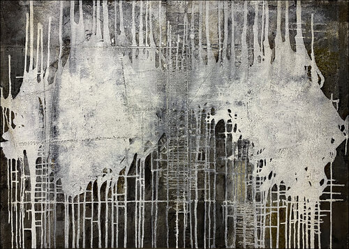 O.T. -  Universum / Weiß Strukturen - Experimentelle Malerei auf Leinwand Rudi Eckerle