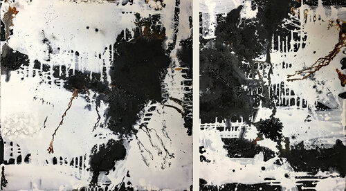 O.T. - Schwarz / Weiß Dream Couple -  2-teilig - 80 x 80 cm / 60 x 80 cm  -  Mixed Media auf Holzkörper de Rudi Eckerle, Pintura a la venta en Singulart