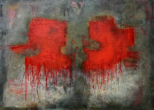 O.T. - RED 2 - Zutiefst Menschlich- Strukturbild von Rudi Eckerle, Malerei kaufen auf Singulart