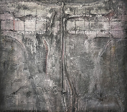 O.T. - Originalbild / Strukturen - Sackleinen - Experimentelle Malerei auf Holz von Rudi Eckerle, Malerei kaufen auf Singulart