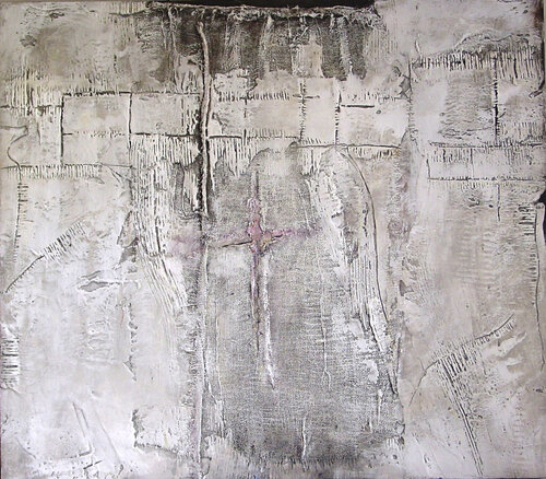 O.T. Weiß Struktur - Preisgekrönt  - Malerei auf Holz de Rudi Eckerle, Pintura a la venta en Singulart