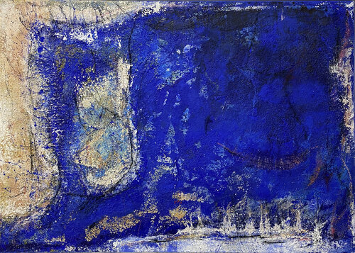 O.T. Blau - Strukturbild - Schattenfugenrahmen weiß von Rudi Eckerle, Malerei kaufen auf Singulart