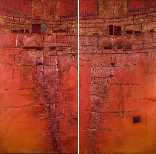 OT. Rot Strukturbild - 2 teilig  - 2 mal "Preisgekrönt" di Rudi Eckerle, Pittura in vendita su Singulart