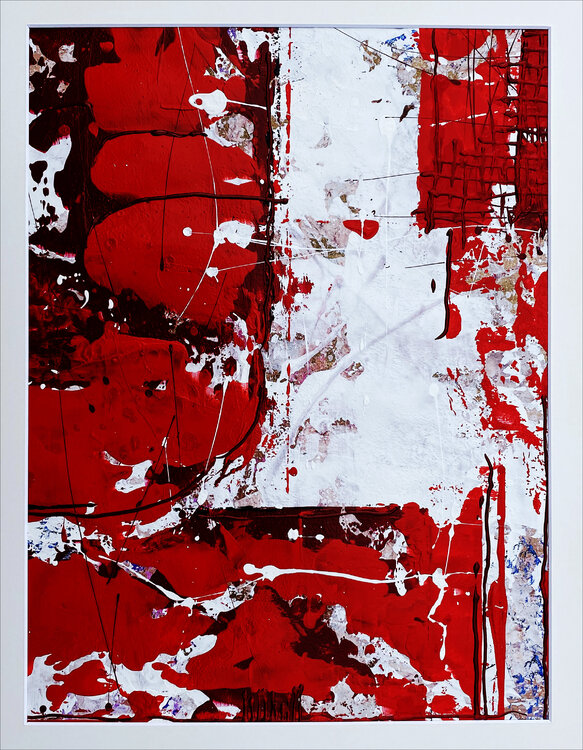 O.T. - Rot   - Originalbild  Mischtechnik  Acryl, Pigmente auf Papier - mit Passepartout , Größe 60 x 50 cm Rudi Eckerle