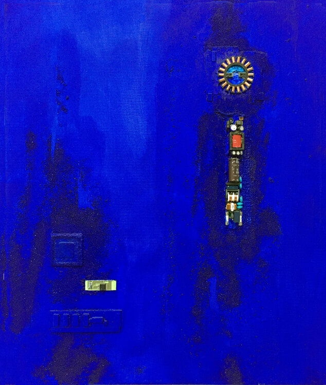 OT. Original Gemälde " Verbindungen 4 " -  Pigment Blau Lapis-Lazuli, Mischtechnik auf Leinwand. Rudi Eckerle