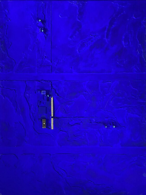 OT. Original Gemälde " Verbindungen 10 " -  Pigment Blau Lapis-Lazuli / Mischtechnik auf Leinwand Rudi Eckerle