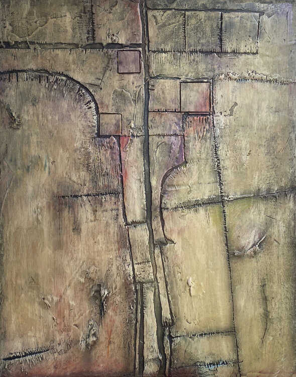 O.T. - Originalbild / Beige  / Lands Cape / Strukturen - Experimentelle Malerei auf Holz Rudi Eckerle
