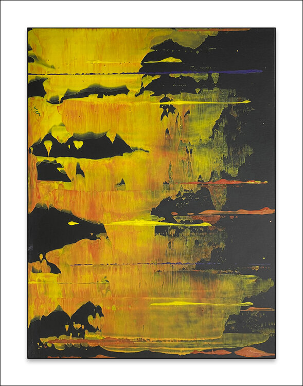 O.T.  - Lands Cape Gelb / Schwarz  - Originalbild  auf Papier mit Passepartout 30 x 24 cm Rudi Eckerle