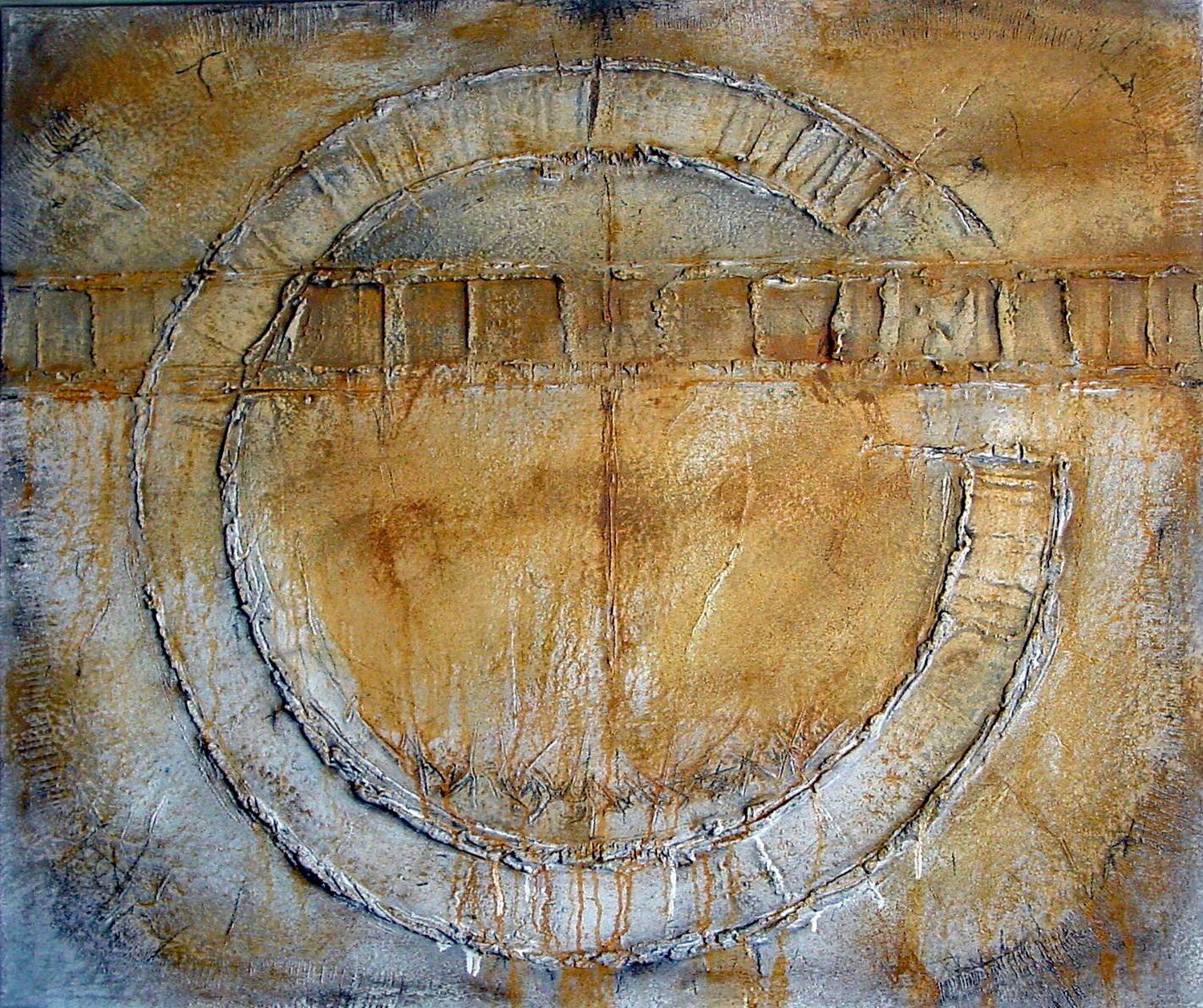O.T. - Weiß / Rost Strukturen -  Originalbild Mixed Media / Rost auf Leinwand Rudi Eckerle Originalgemälde zu verkaufen