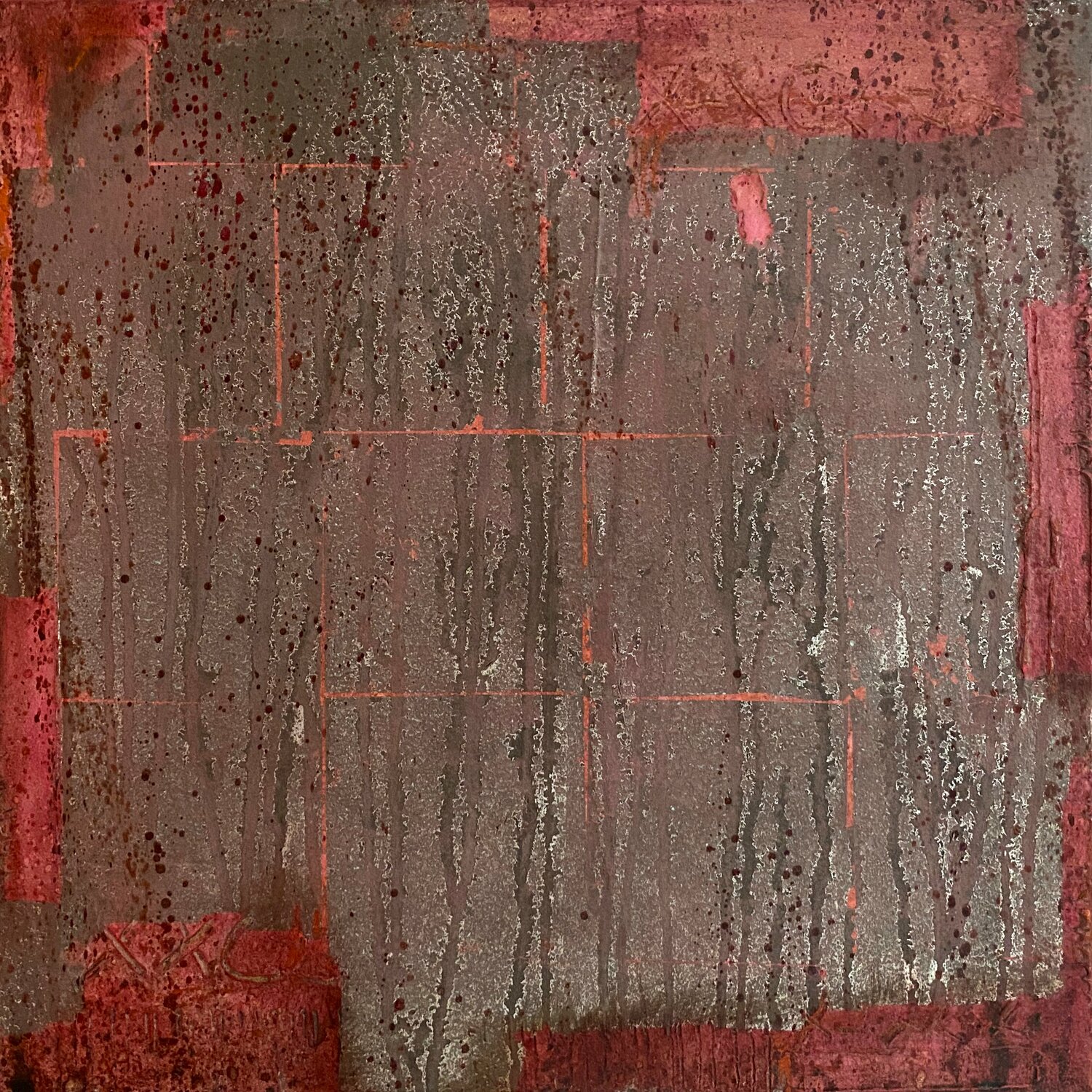 O.T. - Blattsilber, Originalbild  Mischtechnik Acryl, Pigmente, Blattsilber oxidiert auf Leinwand Rudi Eckerle Originalgemälde zu verkaufen