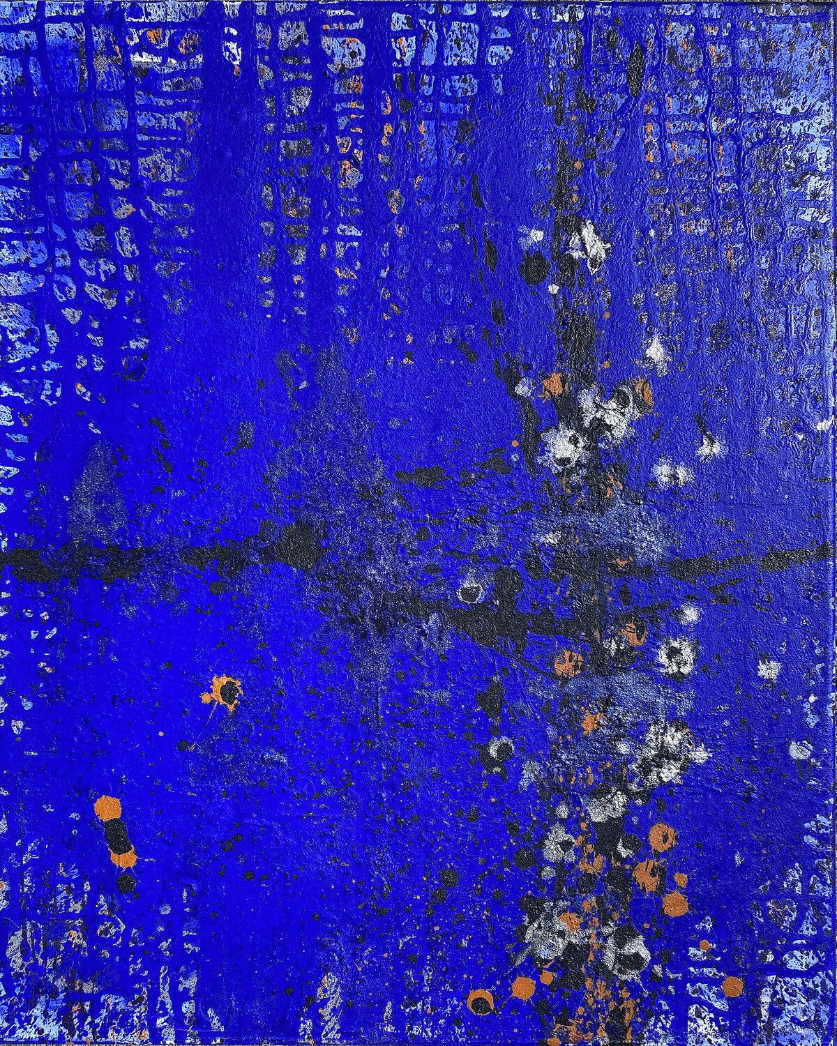 O.T. - Blau Strukturen, Originalbild -  Mischtechnik auf Leinwand. / Experimentelle Malerei. Rudi Eckerle Originalgemälde zu verkaufen