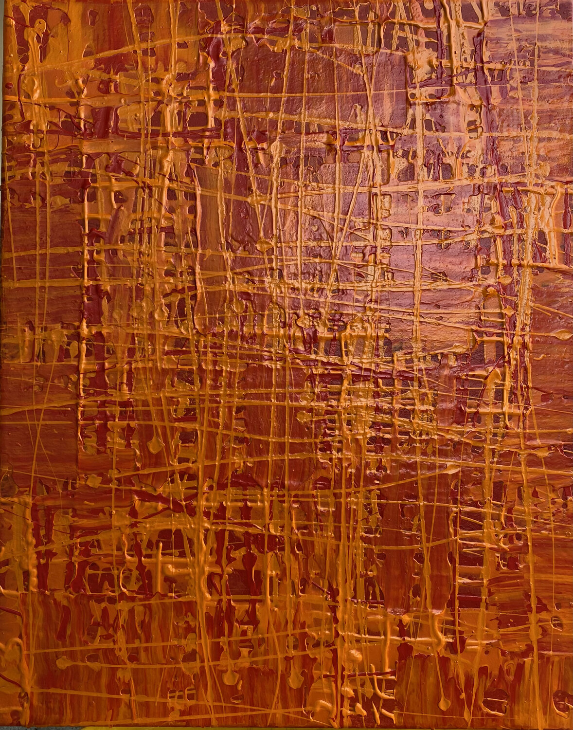 O.T. - Rot Strukturen, Experimentell, Originalbild  Mischtechnik auf Leinwand Rudi Eckerle