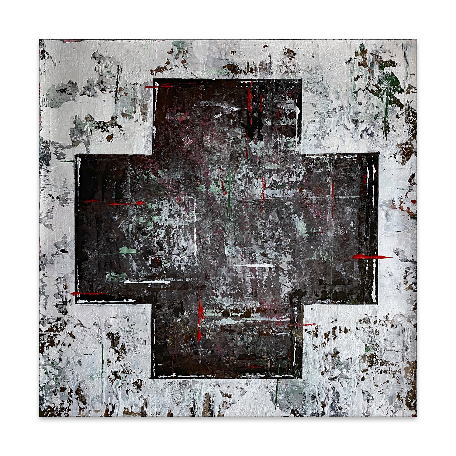 O.T.  Schwarz / Weiß  - Originalbild  Acryl  auf Papier 50 x 50 cm  /  mit Passepartout  Größe 60 x 60 cm Rudi Eckerle Peinture originale à vendre