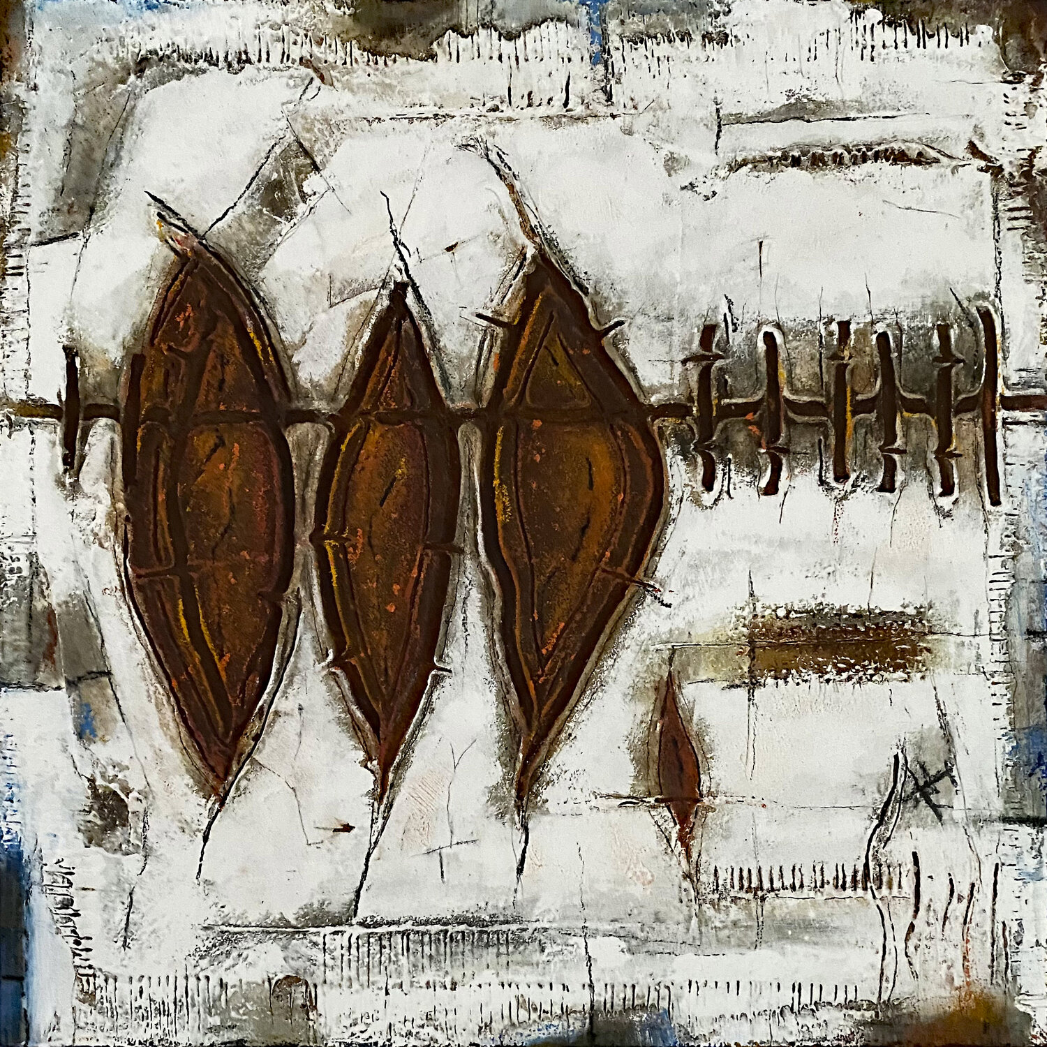 O.T. - Herbst / Originalbild  Mischtechnik Acryl, Pigmente, Oxidation auf Holz. Rudi Eckerle Originalgemälde zu verkaufen