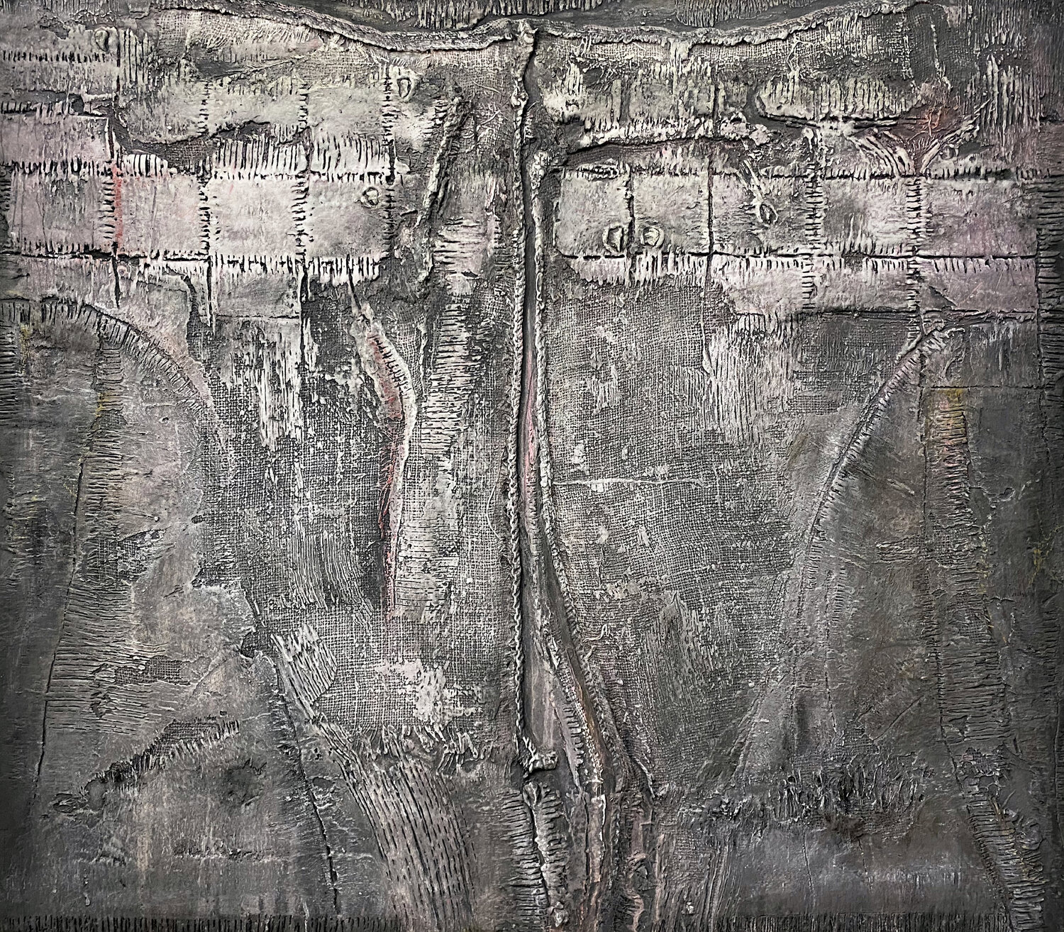 O.T. - Originalbild / Strukturen - Sackleinen - Experimentelle Malerei auf Holz Rudi Eckerle Originalgemälde zu verkaufen