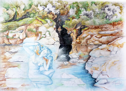 Die Fee des Flusses par Karin Steffek-Moravia, Œuvre sur papier en vente sur Singulart