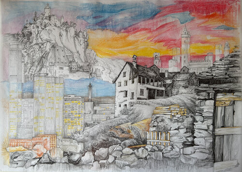 Sonnenuntergang der Zeiten di Karin Steffek-Moravia, Opera su carta in vendita su Singulart