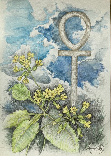 (Himmel)-Schlüsselblumen und Lebensschlüssel di Karin Steffek-Moravia, Altri media in vendita su Singulart